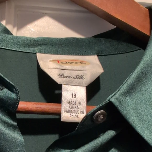 Talbots Deep Green Pure Silk Button-Down Shirt - Picture 2 of 10